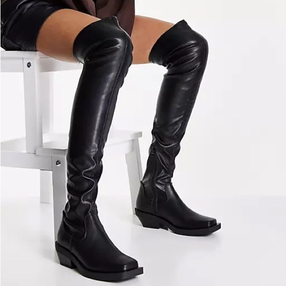 NEW⭐️ASOS Tall faux vegan leather Over the knee Square toe boots - Picture 3 of 8